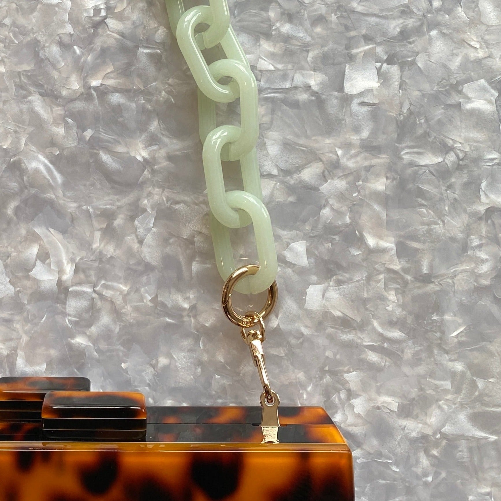 Acrylic Purse Strap in Mint green_close up clasp